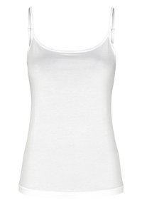 Hvid bomulds tanktop med tynde spaghetti-stropper, en rund halsudskæring og en tætsiddende silhuet. Glat tekstur og enkelt design.