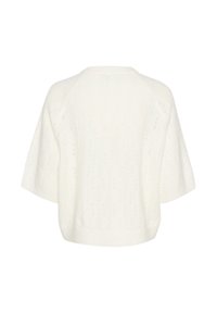 Pull en tricot blanc à manches courtes présentant un motif texturé de feuilles, un fit décontracté, un col rond et un ourlet côtelé.