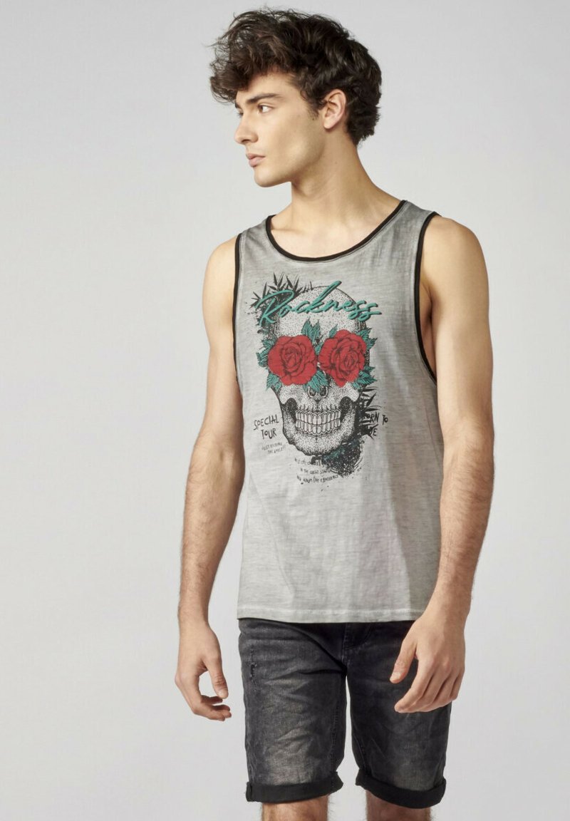 Camiseta Koroshi Hombre Urbana Camiseta Sin Mangas Hombre Koroshi - Algodón 100%, Estampado Calavera, Estilo Urbano Y Cómoda Prenda Básica Armario Masculino