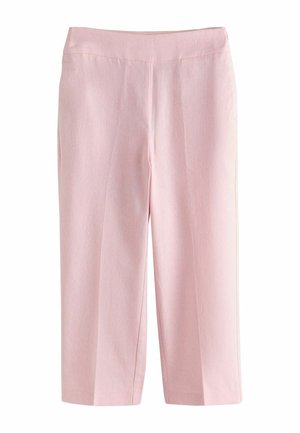 Svetloružové rovné nohavice s vysokým pásom bez viditeľných vreciek alebo zapínaní, zobrazené na bielom pozadí.