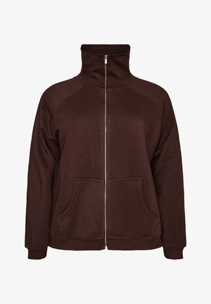 Zizzi, SWEATJACKE MIT HOHEM KRAGEN UND REISSVERSCHLUSS - Sweatjacke - braun