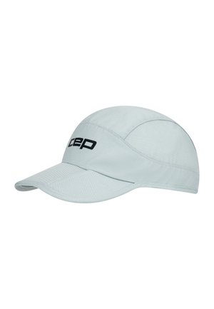 Light gray sports cap with curved visor and black "cep" logo on front panel, made of breathable, stitched fabric.