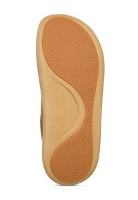 Soletta della scarpa in gomma marrone chiaro con superficie testurizzata, caratterizzata da un design curvo e liscio e da un motivo di battistrada pronunciato per una migliore aderenza.