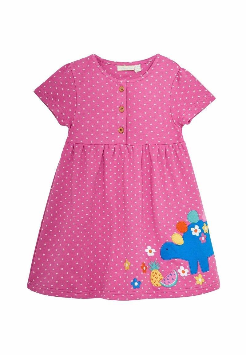 JoJo Maman Bébé BUNNY APPLIQUE BUTTON FRONT REGULAR FIT - Žerzejové šaty - fuchsia pink dinosaur spot