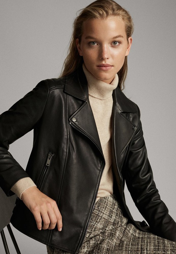 Massimo Dutti MIT STEPPNÄHTEN Skinnjacka black Zalando.se Massimo Dutti NAPPA Skinnjacka black Zalando.se