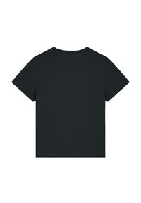 T-shirt en coton noir à manches courtes, col rond et ourlet droit ; texture lisse ; sans logos ni motifs visibles à l'arrière.