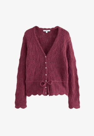 Next, REGULAR FIT - POINTELLE KNIT TIE WAIST CARDIGAN - Cardigan - dark pink