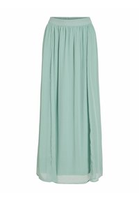 Dlouhá, mátově zelená sukně vyrobená z lehkého materiálu. Má elastický pas a splývavý design s průsvitnou vrstvou na lemu.