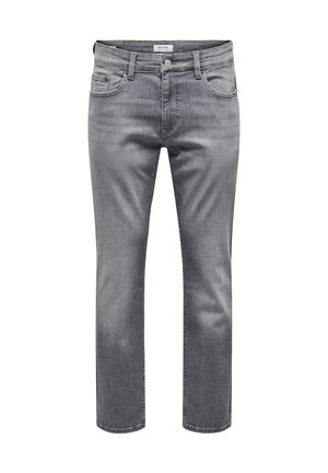 Hallid denim teksad klassikalise viie tasku kujundusega, lukuga ja sirge sääre lõikega. Kangas omab õiget tekstuuri ja kerget fade'imist.