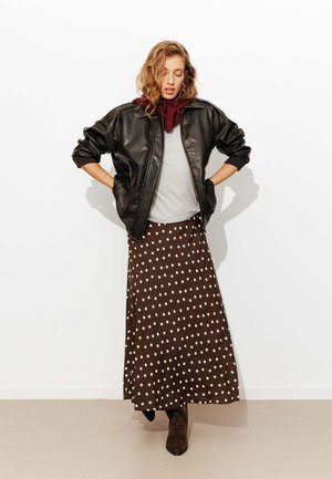 Promod À POIS ÉVASÉE - Jupe longue - imprimé marron