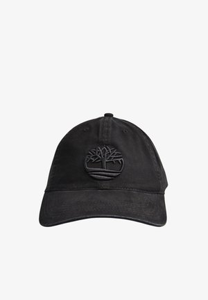 Casquette de baseball noire avec un logo d'arbre brodé sur le devant et une visière incurvée, présentée sur un fond blanc.