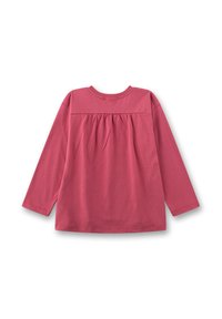 Langärmliges Hemd in Rosa, aus weicher Baumwolle. Verfügt über einen runden Halsausschnitt, eine geraffte Rückendetails und einen geraden Schnitt für eine entspannte Passform.