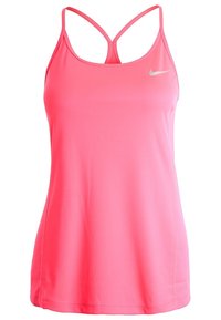 Top atletico senza maniche di colore rosa brillante della Nike, con spalline sottili e un piccolo logo swoosh bianco sul petto.