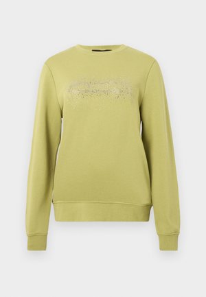 Lichtgroene sweatshirt met lange mouwen, ronde halslijn en een sprankelend zilveren logo ontwerp in het midden. Ribgebreide manchetten en zoom.