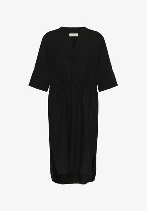 Must midipikk kleit V-kaelusega, poolpikkade varrukatega, nööriga vöökohas, küljetõmblukudega ja selja kaeluse juures oleval sildil kiri "soaked".