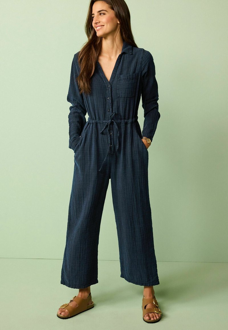 Next COTTON CHEESECLOTH CROPPED JUMPSUIT TALL Jumpsuit navy/blauw