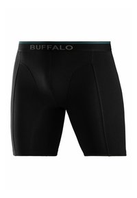 Black boxer briefs with a fitted design, made of stretchy material. Features a contrasting waistband with "BUFFALO" text.