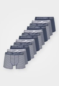 Confezione di mutande da uomo caratterizzata da un mix di design a tinta unita in navy e a righe, con cinturini elastici che mostrano il logo "JACK & JONES".