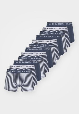 Pack of men's underwear featuring a mix of solid navy and striped designs, with elastic waistbands displaying "JACK & JONES" logo.