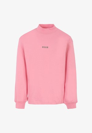 Sudadera rosa claro de manga larga con cuello alto, hecha de material suave, con un sutil logo "MSGM" en gris en el pecho.