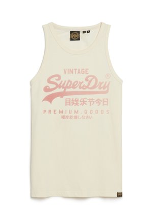 Crème tanktop van katoen, met een roze "SuperDry" logo in vintage stijl. Inclusief een geweven merklabel aan de onderrand.