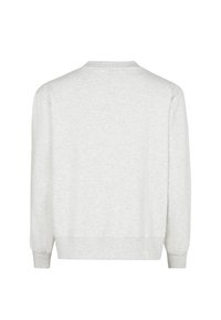 Sudadera de manga larga gris claro con puños, dobladillo y cuello de canalé, mostrada desde la espalda sobre un fondo blanco.