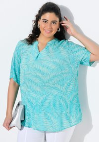 Ulla Popken PALM LEAF SHORT SLEEVE - Camicetta - deep aqua