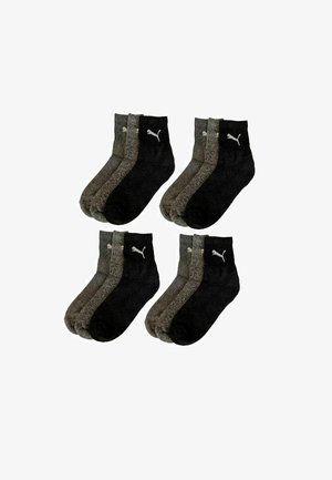 Set bestehend aus vier Knöchelsocken in einem Mix aus dunkelgrau und schwarz, mit einem kontrastierenden Streifen und Logo an der äußeren Knöchelpartie.