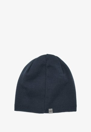 Dark navy knitted beanie hat with a ribbed texture, featuring a small "CAPO" tag on the front bottom edge. Simple, snug fit design.
