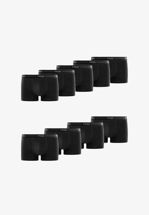 Boxers noirs en tissu doux, avec une taille élastique portant le nom de la marque "FRGN" en lettres blanches. Dix paires présentées.
