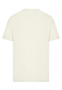 Kurze Ärmel T-Shirt in hellem Beige, aus weichem, strukturiertem Stoff mit Rundhalsausschnitt, präsentiert sich in einem klaren, schlichten Design ohne Verzierungen.