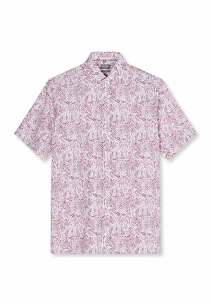 Kurzärmliges Hemd mit weißem Grundstoff und aufwändigem rosa-lila floralem Paisley-Muster.