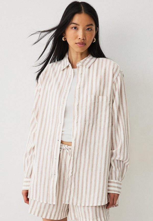 Hemdbluse - beige gestreift