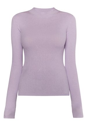 Lyserød ribbet langærmet top med høj hals og tætsiddende design, samt en tekstureret overflade for ekstra detaljer.