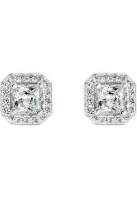 Diamantstecker mit oktagonalen Mittelpunktsteinen, umgeben von kleineren runden Diamanten, gefasst in Silber oder Weißgold.