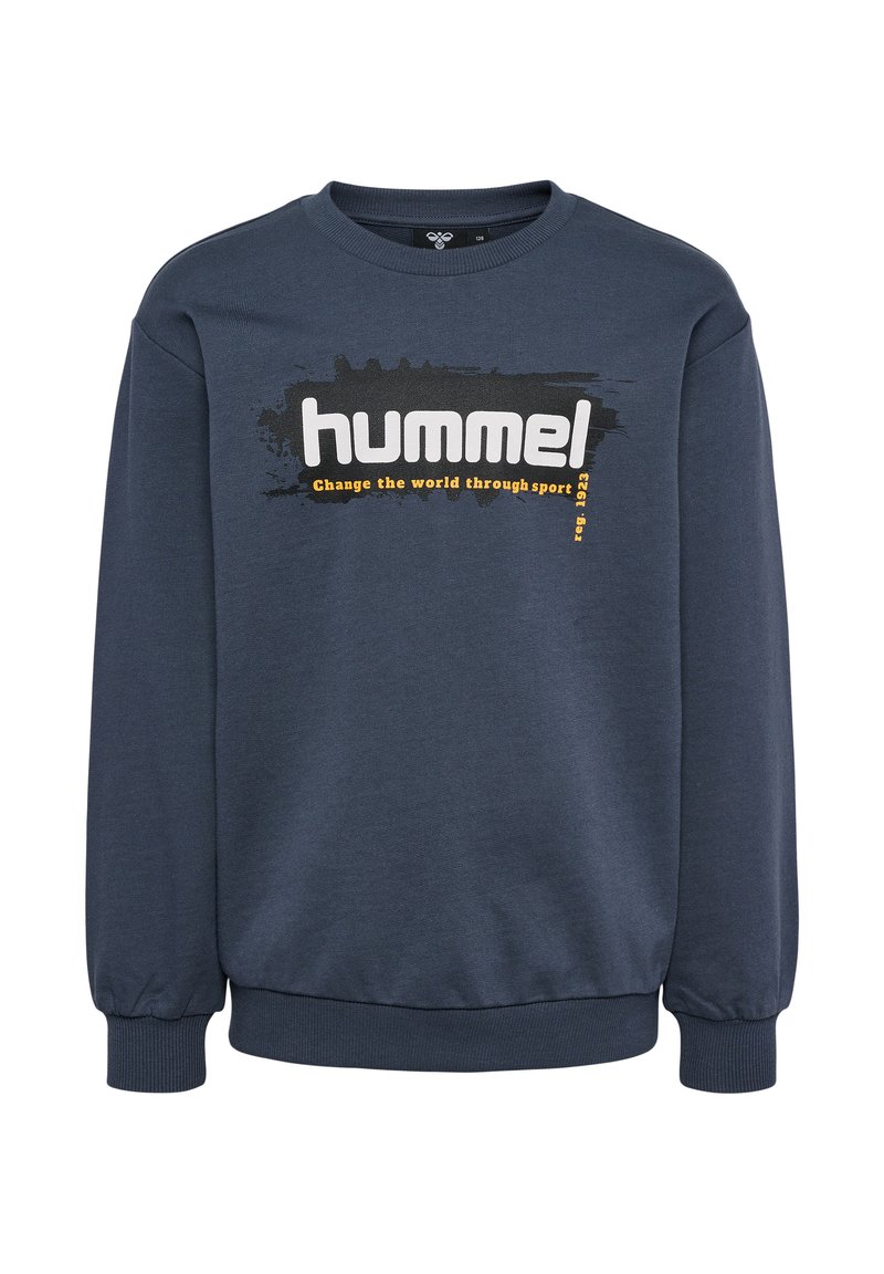 Mörkblå sweatshirt, lång ärm, crew neck, med en framlogotyp i vitt och gult. Mjukt tyg med ribbade ärmslut och nederkant.