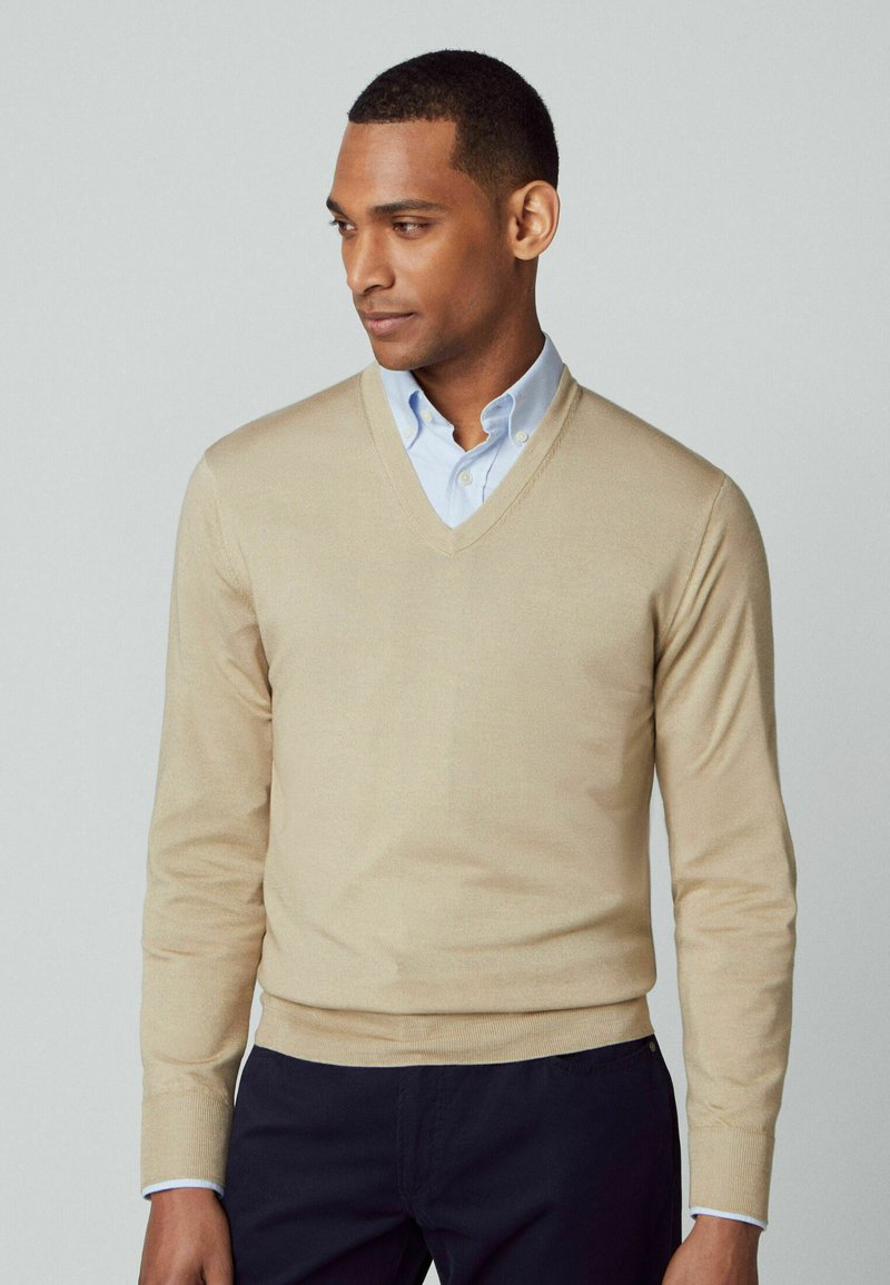 Hackett London - GMD V NCK - Trui - taupe beige, Vergroten