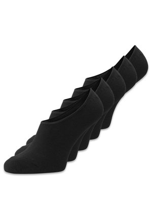 Schwarze Knöchelsocken, fünf Paar, aus Baumwollmischung, mit einem tiefen Schnitt, gerippten Öffnungen und einer glatten Oberfläche.