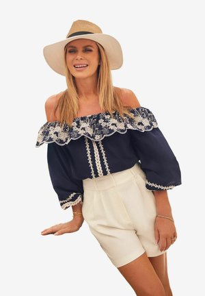 REGULAR FIT - EMBROIDERED RUFFLE - Bluză - navy blue