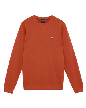 Sweatshirt i brændt orange, bomuldsblanding, rund hals, ribbede manchetter og kant, tekstureret stof, med en lille gul broderet logo på brystet.