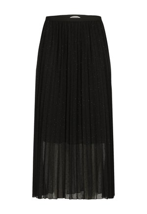 Zwarte geplooide rok met een doorzichtig bovenstuk, versierd met kleine, zilveren stippen. Elastische tailleband, vlekkeloos ontwerp tot de vloer met een zachte textuur.