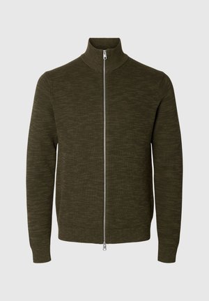 Selected, SLMDANE LS KNIT STRUCTURE FULL ZIP NOOS - Cardigan - forest night detail kalamata twist