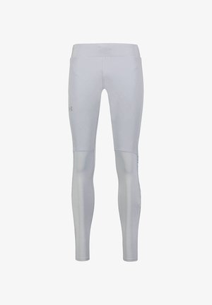 Leggings de sport gris clair avec un tissu lisse et extensible. Présente un design ajusté et une taille élastique pour le confort et la mobilité.
