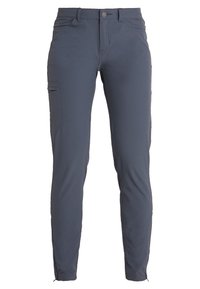 Grå stretchbyxor med slim fit, som har en sidoficka för cargo och dragkedjor vid fållen för justerbarhet.