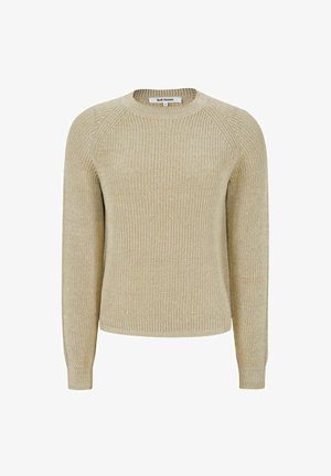 Beige strikket sweater med rund halsudskæring, lange raglanærmer og subtil tekstur. Casual pasform egnet til lag-på-lag.