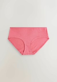 Rosa Baumwoll-Hipster-Höschen mit glatter Textur, hohem Taillen-Design und genähten Kanten für erhöhte Strapazierfähigkeit.