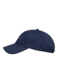 Casquette de baseball en coton bleu marine avec une visière courbée, logo brodé à l'avant, six œillets de ventilation et sangle arrière réglable.
