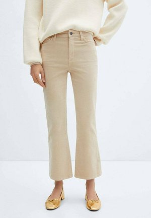 Beige uitlopende jeans van katoen, met een vijf-pocket ontwerp, subtiele stiksels en een knoopsluiting bij de taille.