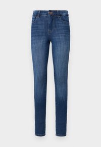 Mörkblå denimjeans med slim fit. Har fem fickor, midjeband med bälteshällor och subtila blekningar för extra textur.