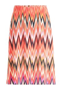 Gonna con motivo zigzag colorato in rosso, rosa, oro e nero. Realizzata in tessuto con vita elastica per il massimo comfort.